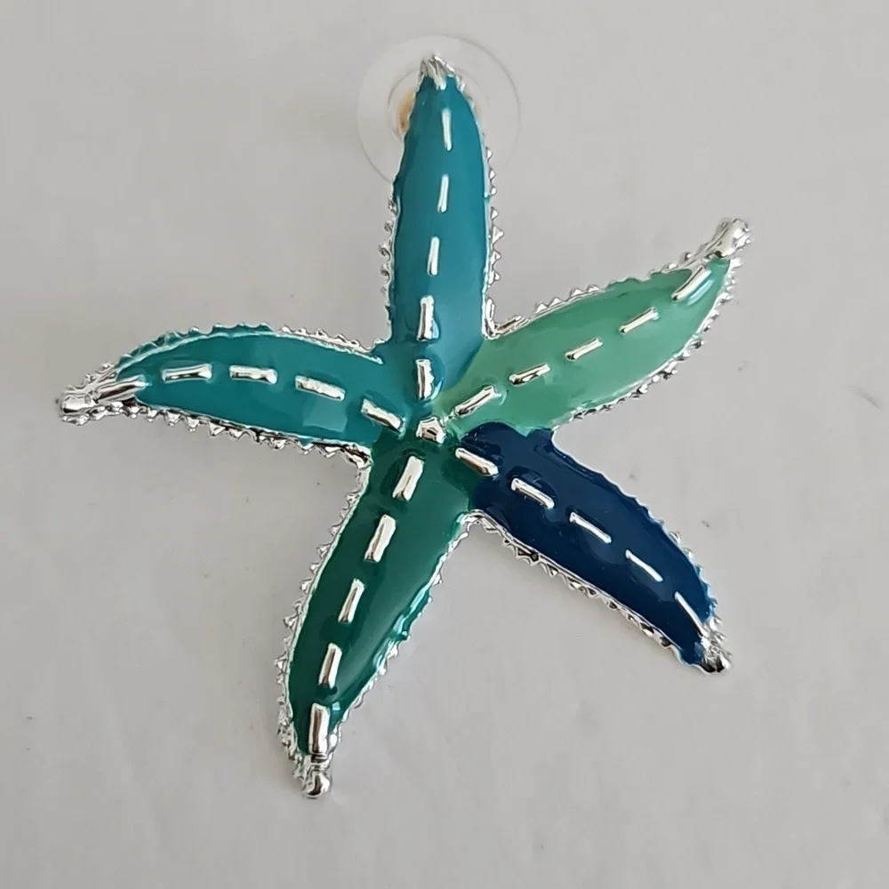 STARFISH Enamel on Silvertone Pierced Earrings